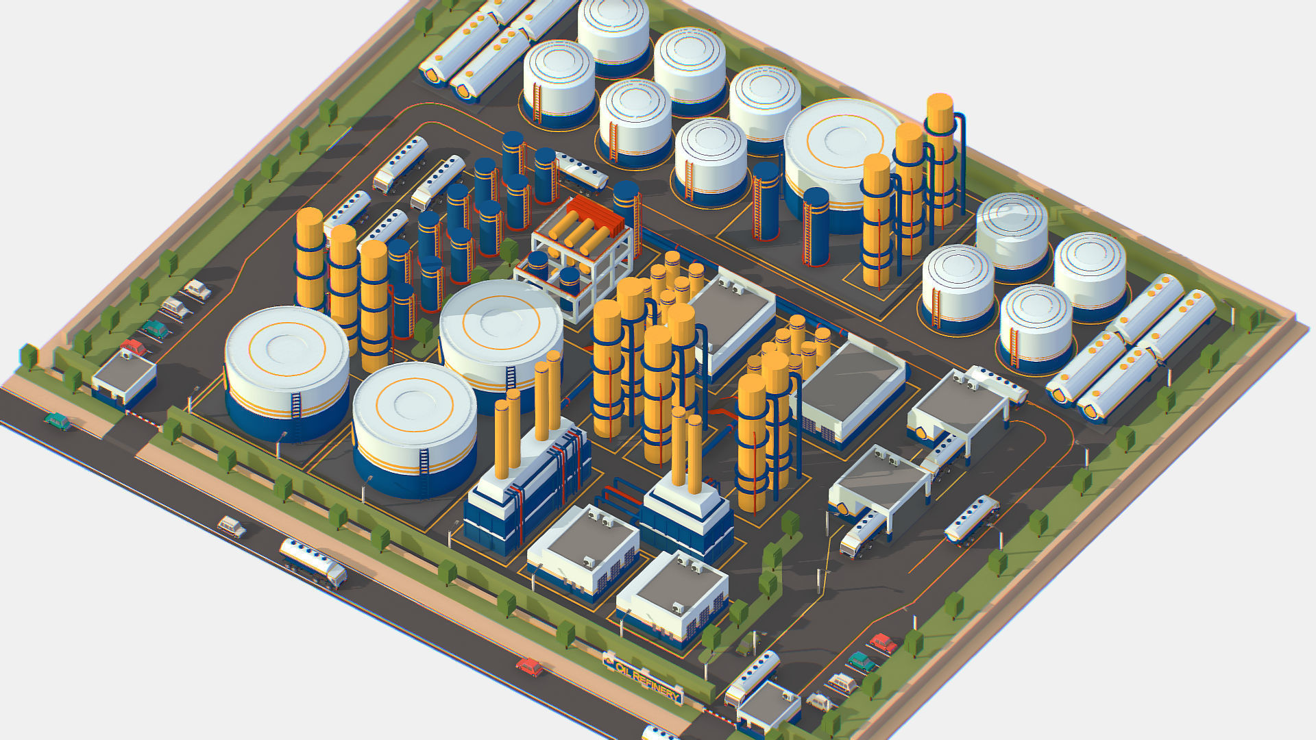 Isometric Complex Crude Oil Processing Plant Low-poly 3D model_14
