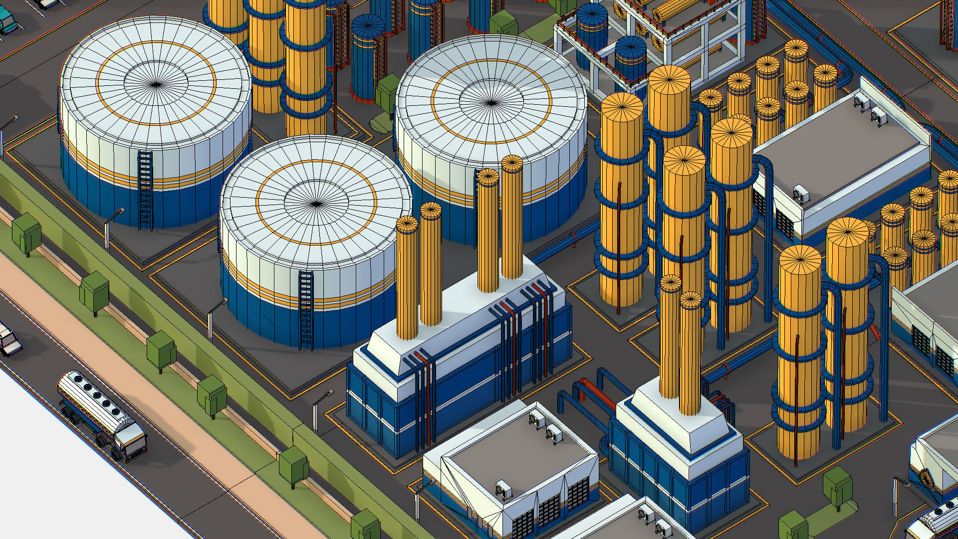 Isometric Complex Crude Oil Processing Plant Low-poly 3D model_57