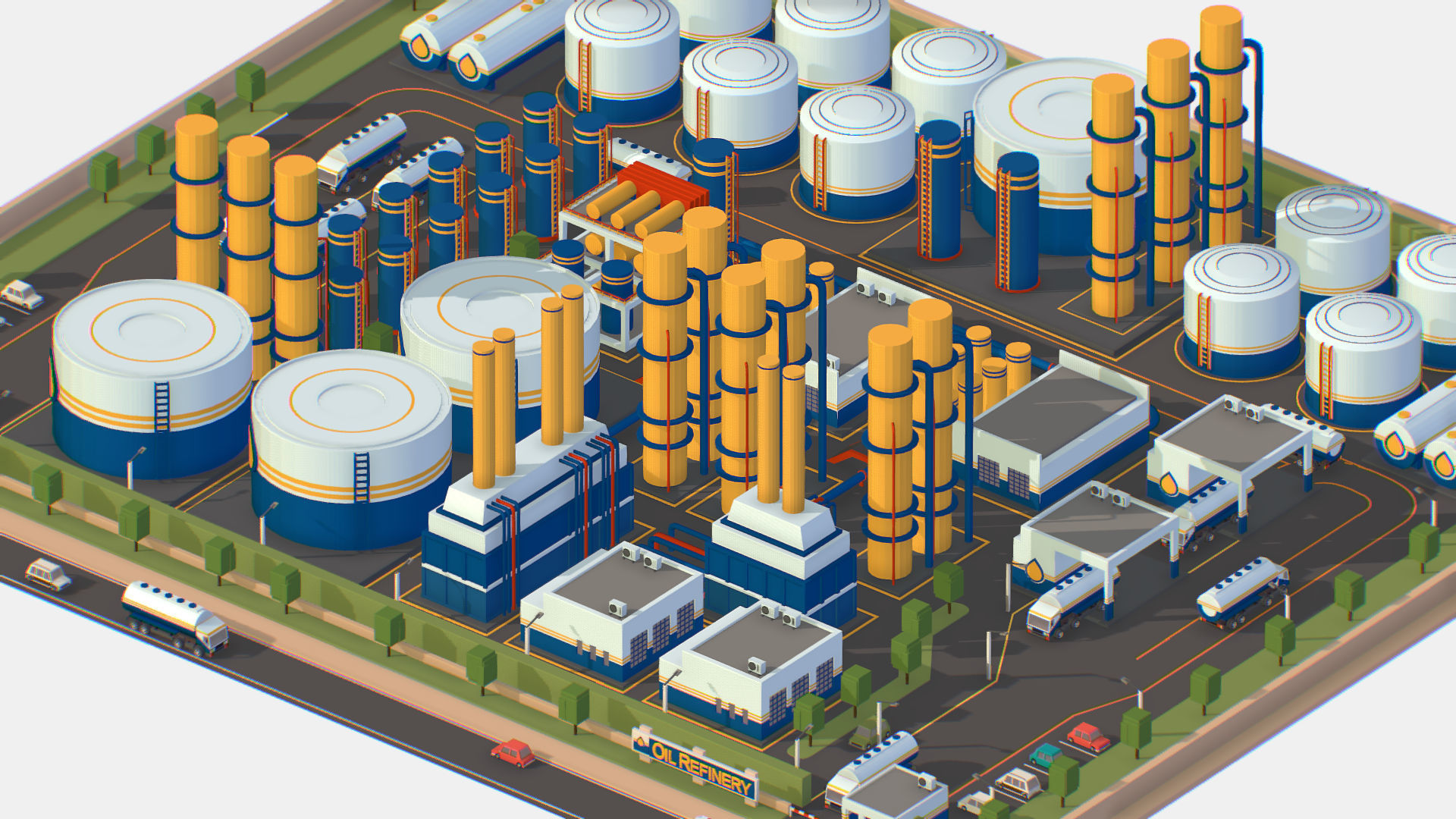 Isometric Complex Crude Oil Processing Plant Low-poly 3D model_17