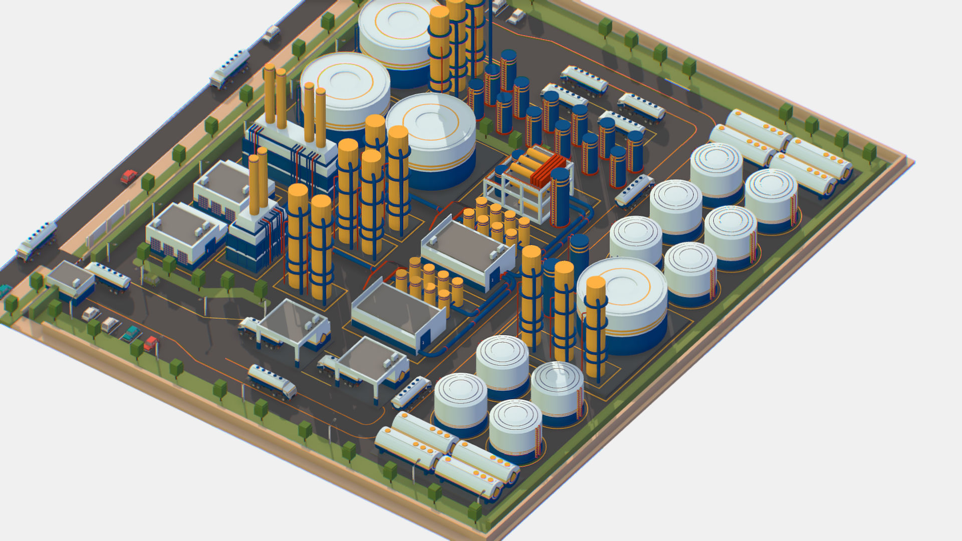 Isometric Complex Crude Oil Processing Plant Low-poly 3D model_7