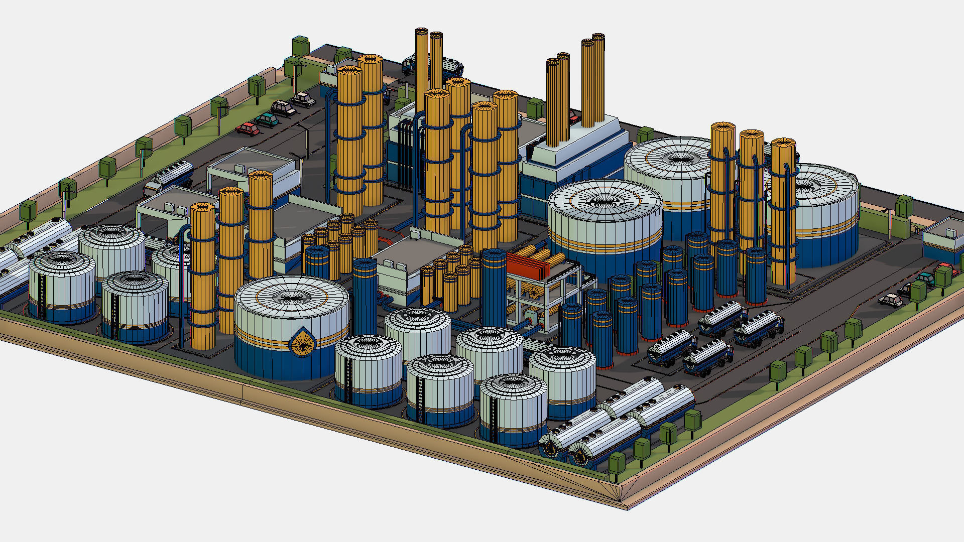 Isometric Complex Crude Oil Processing Plant Low-poly 3D model_44
