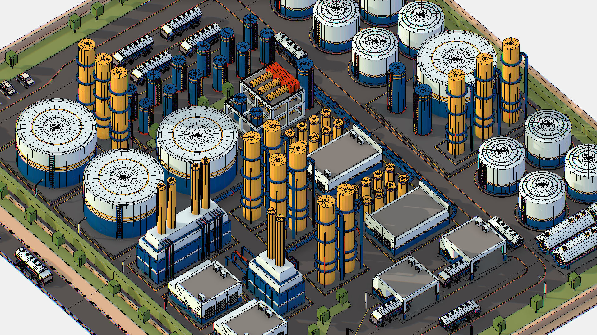Isometric Complex Crude Oil Processing Plant Low-poly 3D model_49