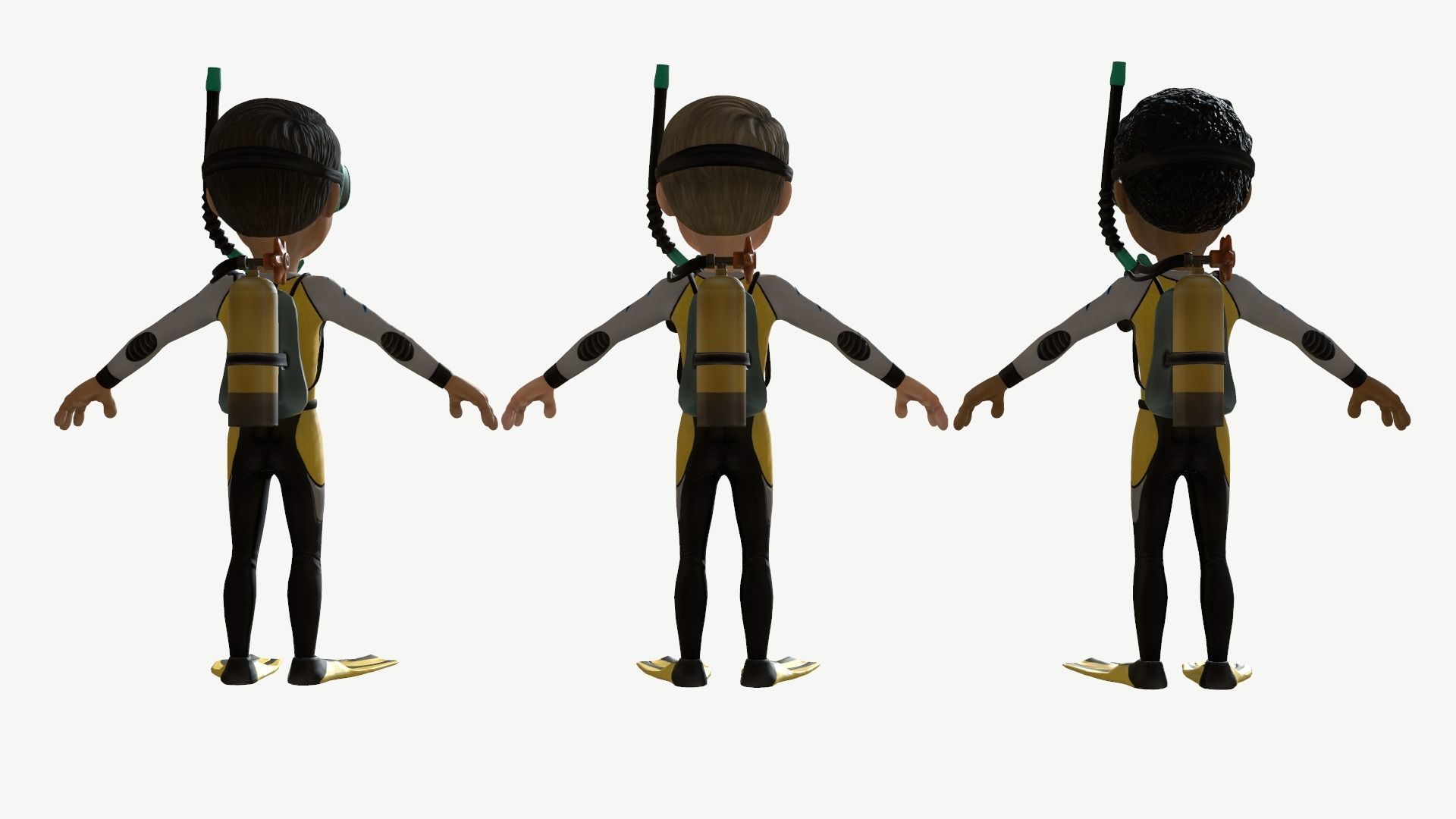 Diver Boy Low-poly 3D model_7