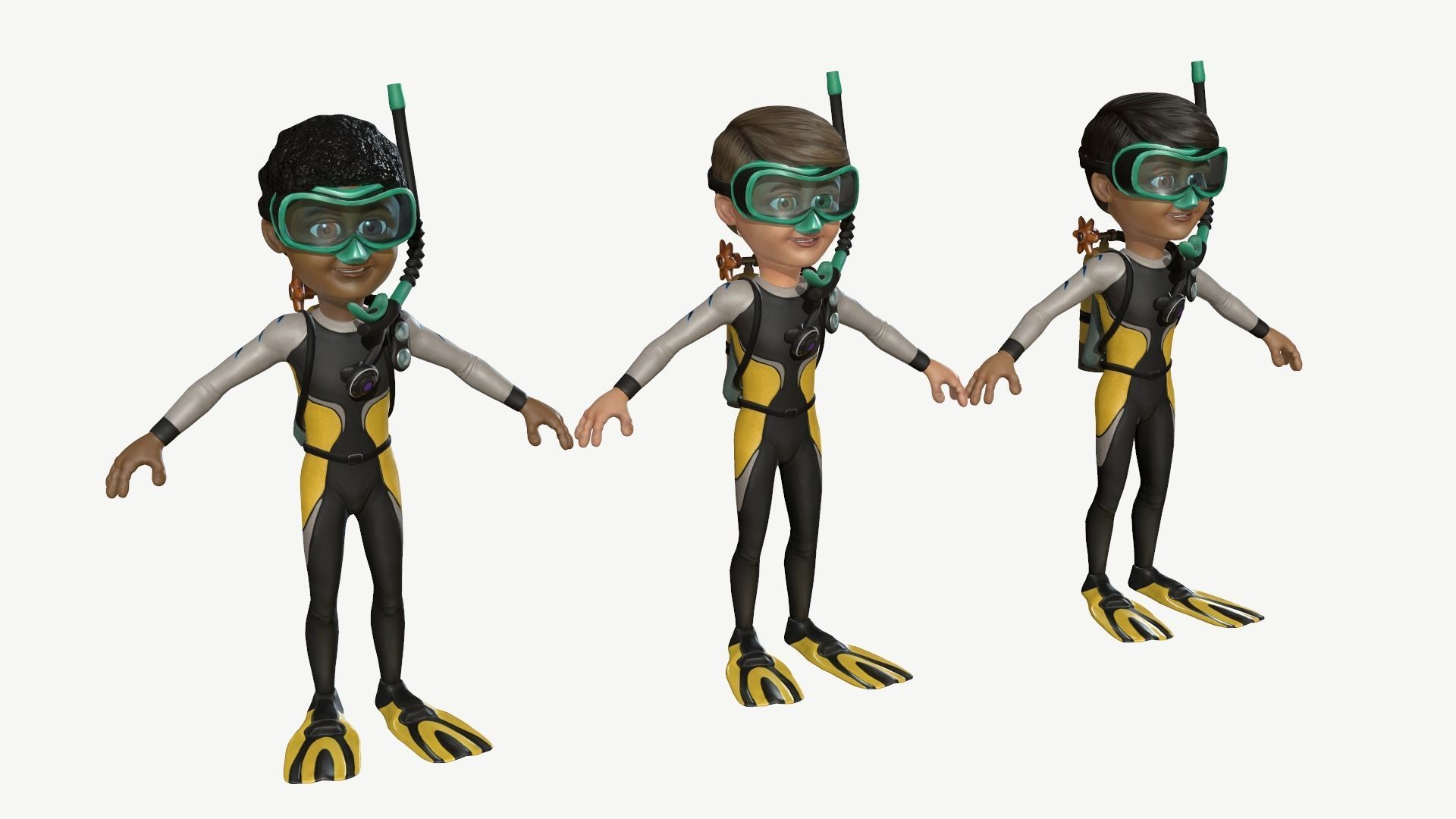 Diver Boy Low-poly 3D model_1