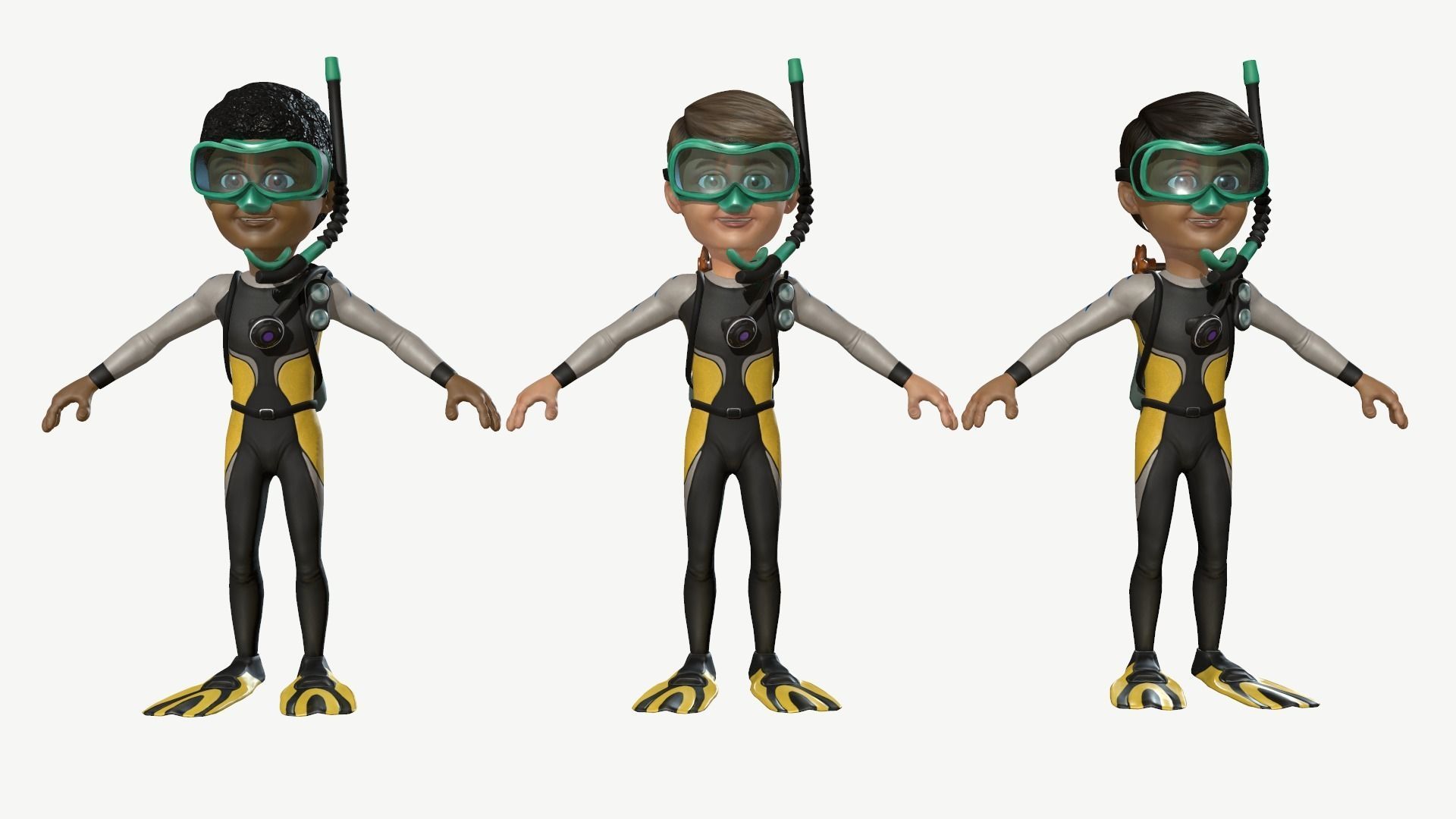 Diver Boy Low-poly 3D model_11