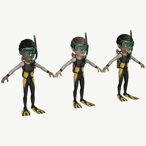 Diver Boy Low-poly 3D model