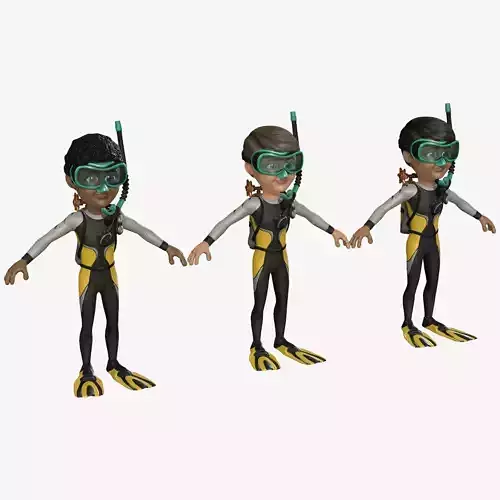 Diver Boy Low-poly 3D model