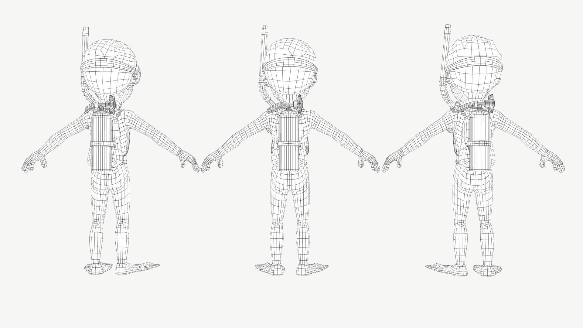 Diver Boy Low-poly 3D model_8