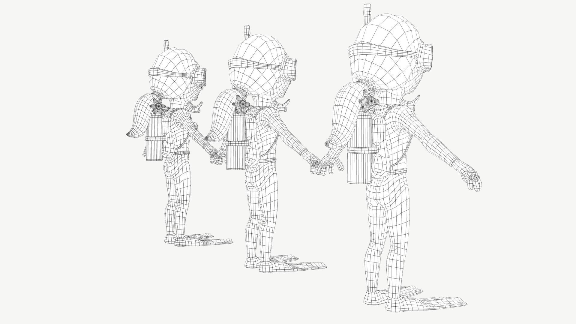 Diver Girl Low-poly 3D model_6