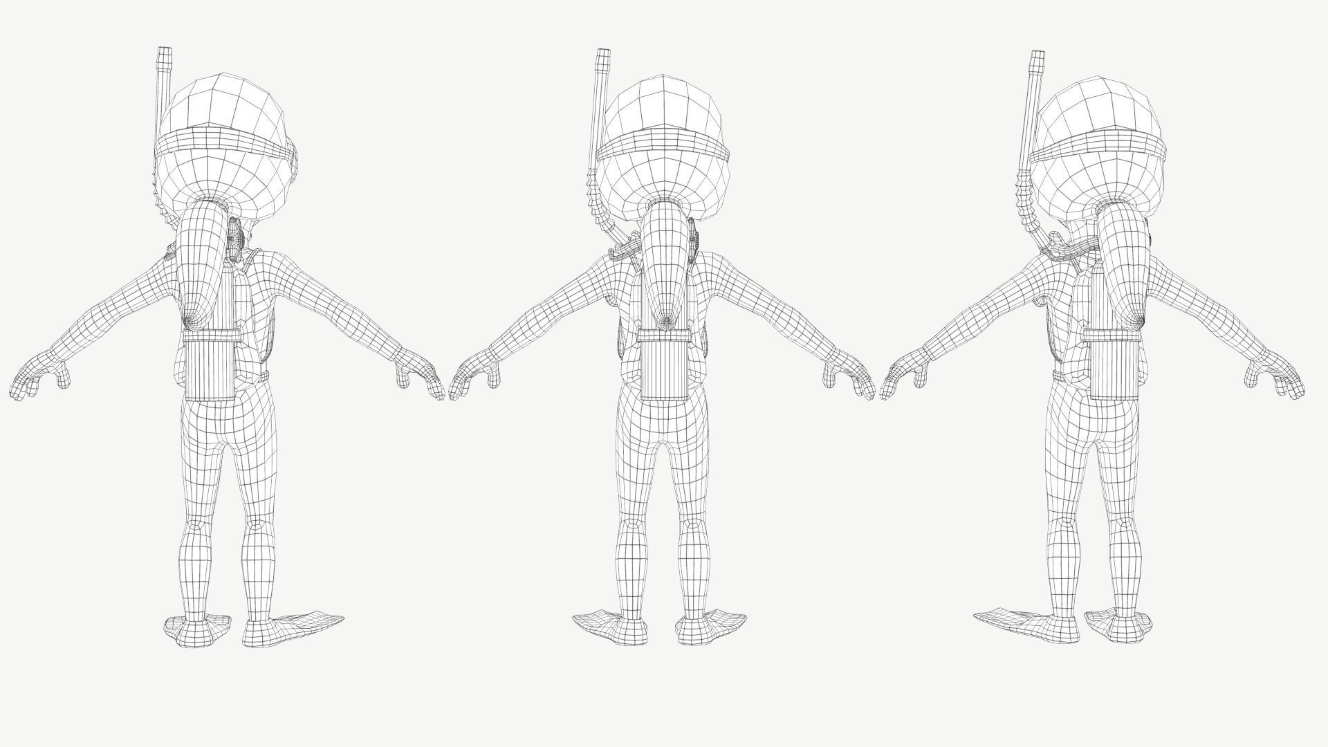 Diver Girl Low-poly 3D model_8