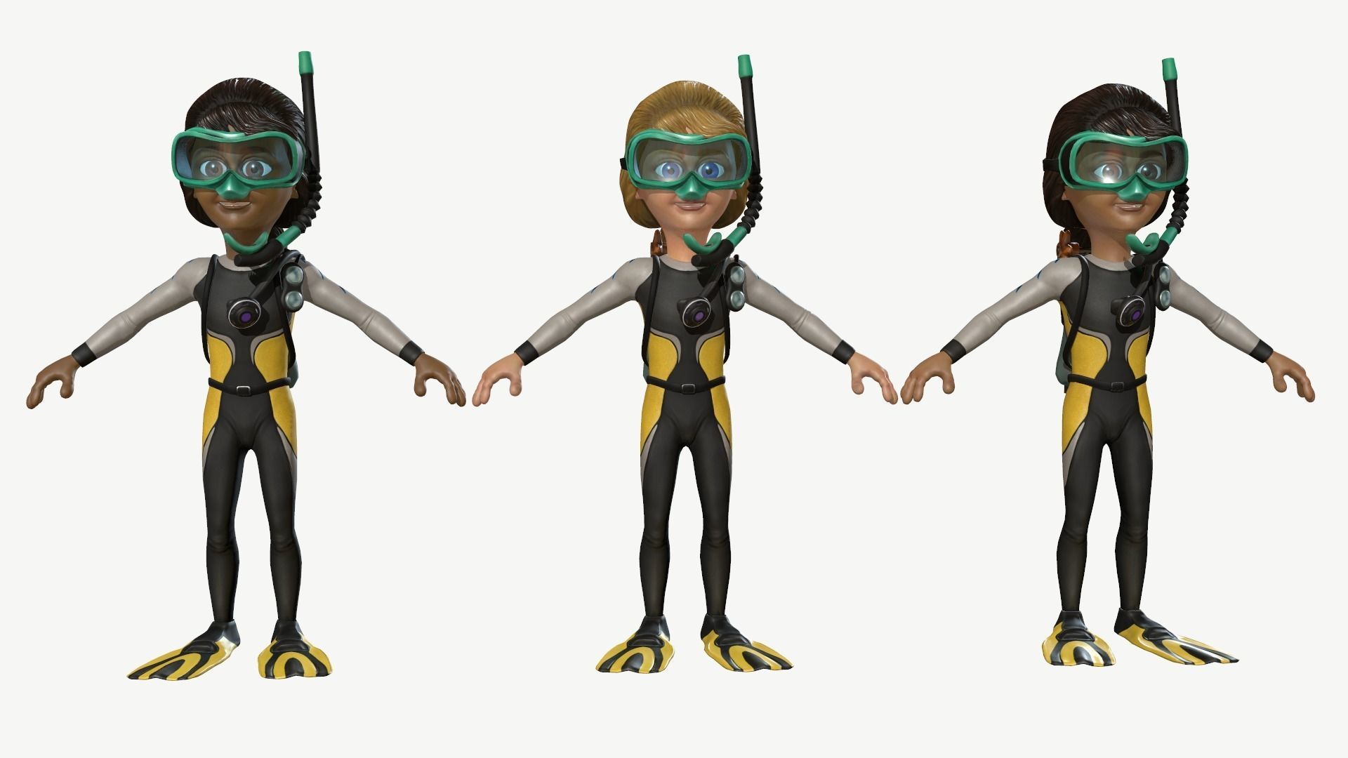 Diver Girl Low-poly 3D model_11