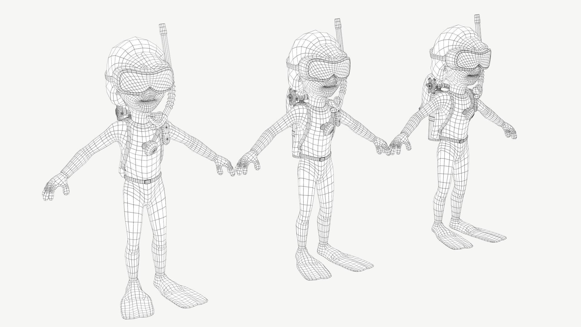 Diver Girl Low-poly 3D model_2