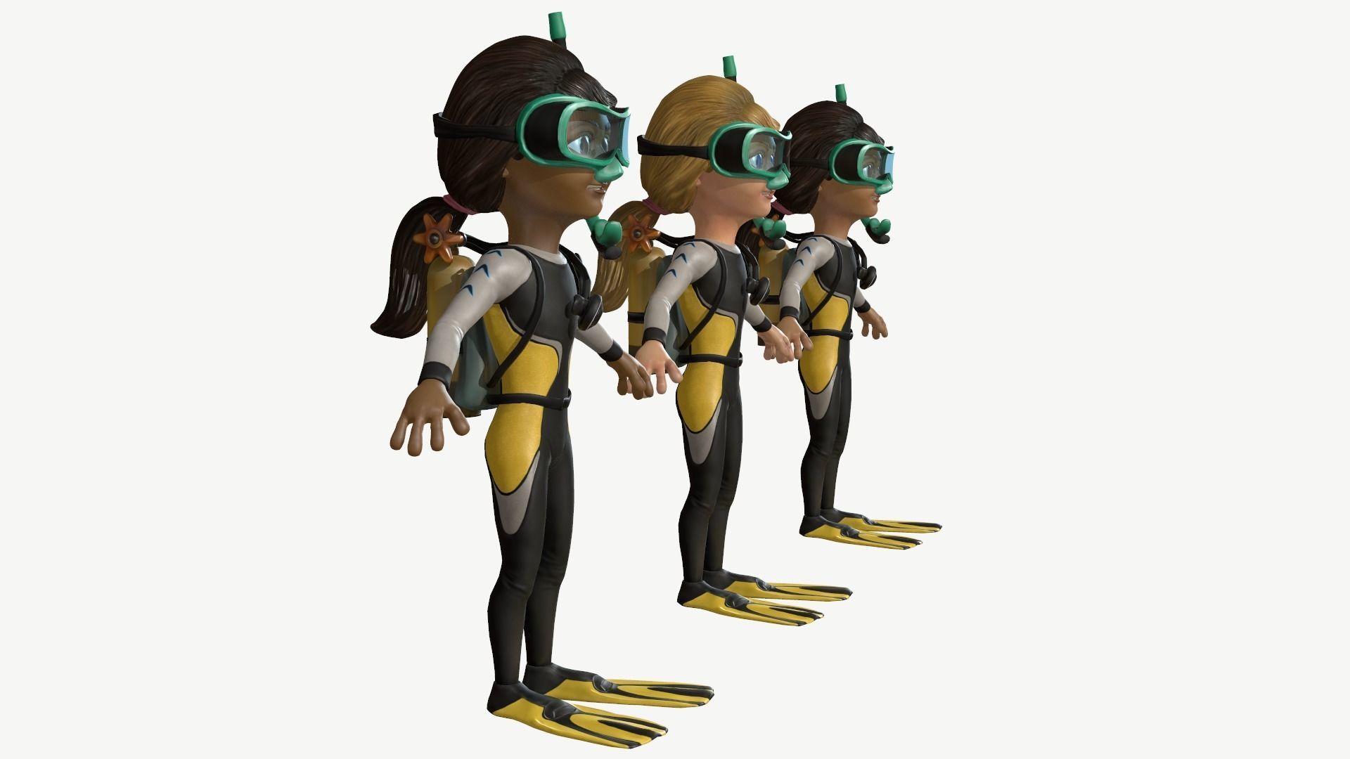 Diver Girl Low-poly 3D model_3