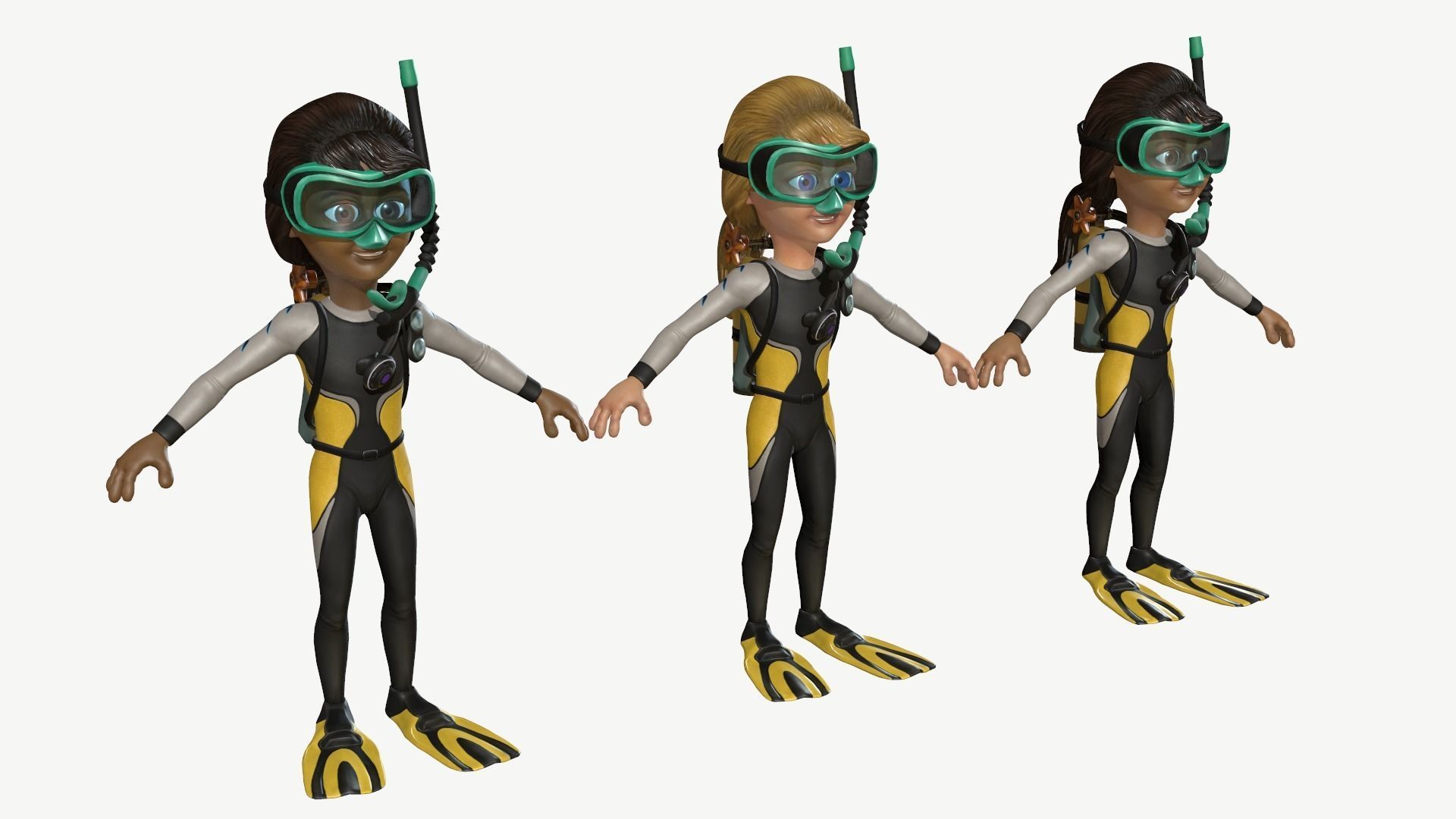 Diver Girl Low-poly 3D model_1