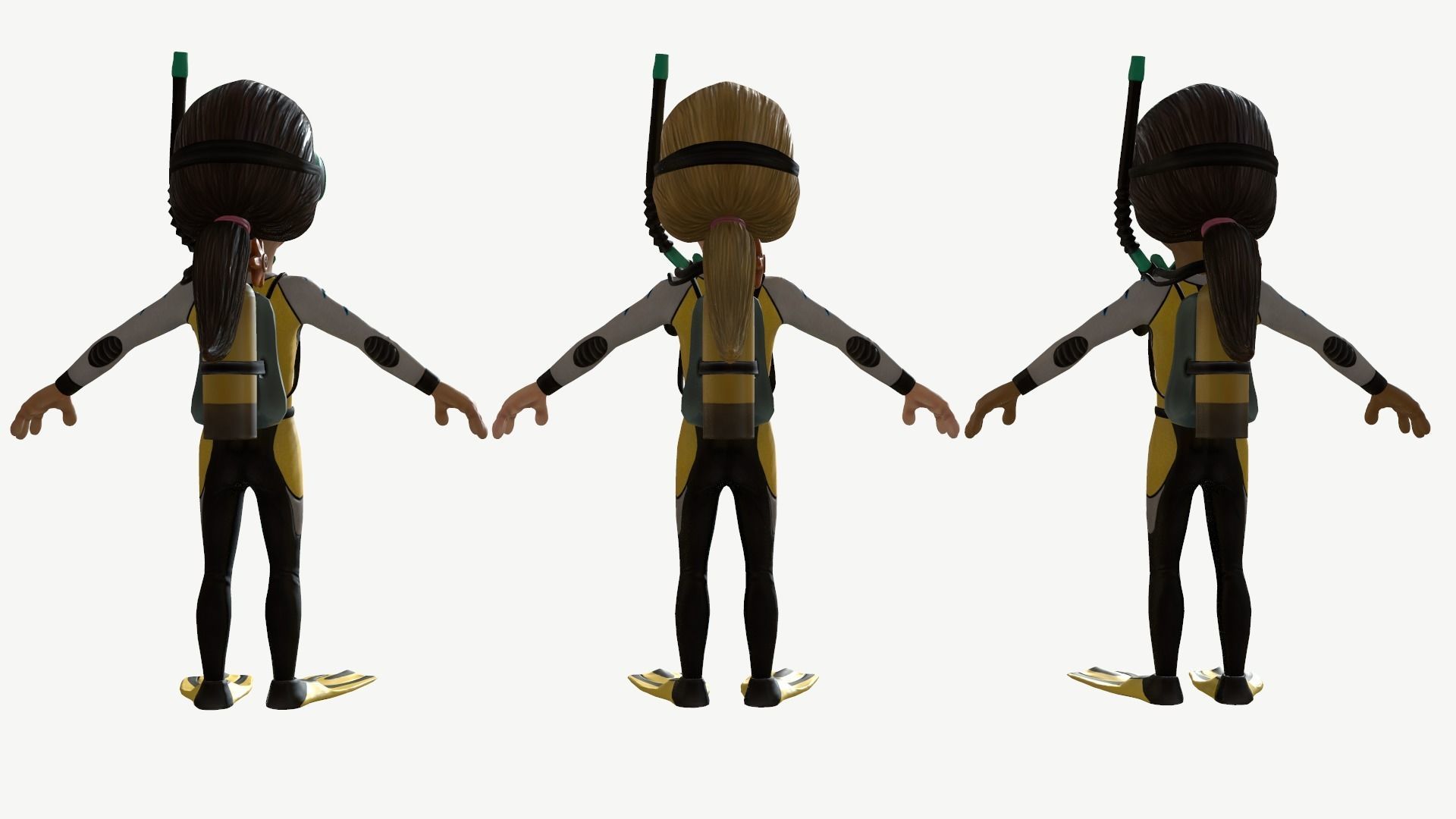 Diver Girl Low-poly 3D model_7