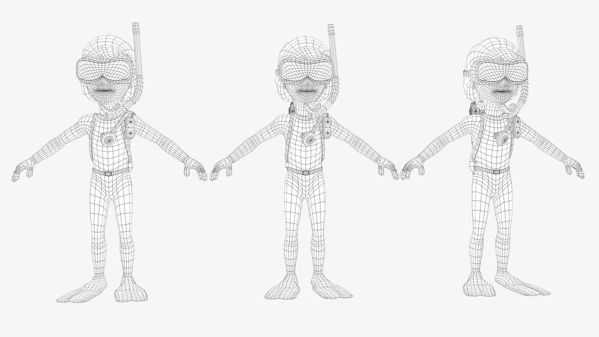 Diver Girl Low-poly 3D model_12