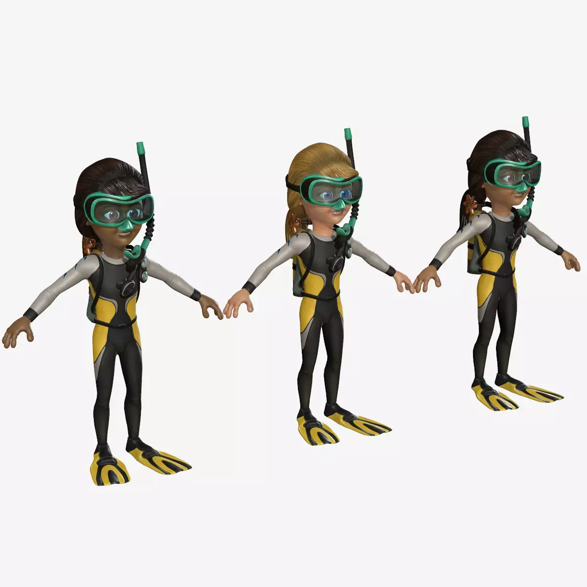 Diver Girl Low-poly 3D model_0