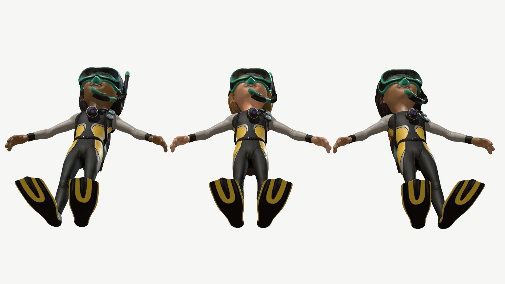 Diver Girl Low-poly 3D model_13