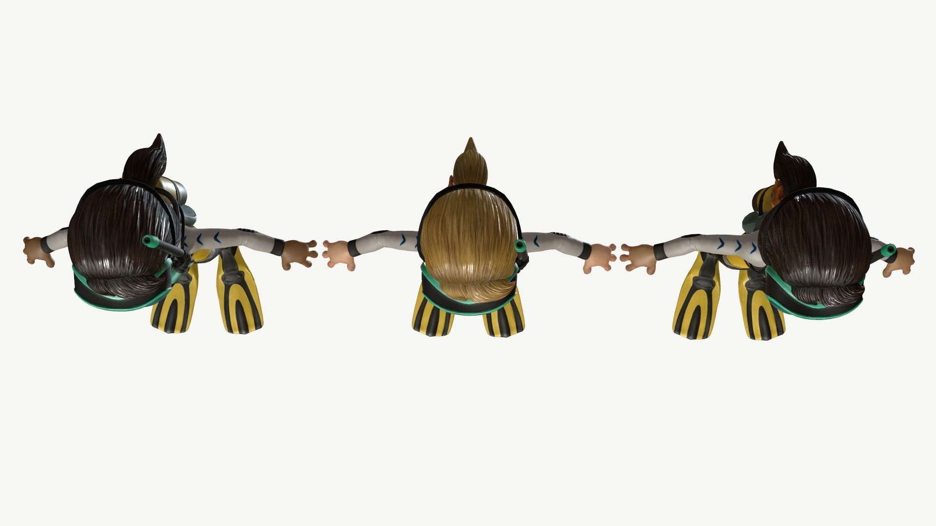 Diver Girl Low-poly 3D model_9