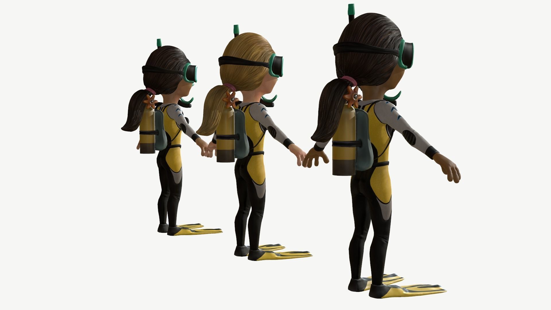 Diver Girl Low-poly 3D model_5