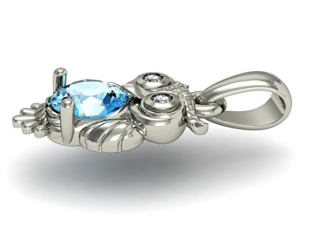 fashion pendant owl with gems 3D print model_3