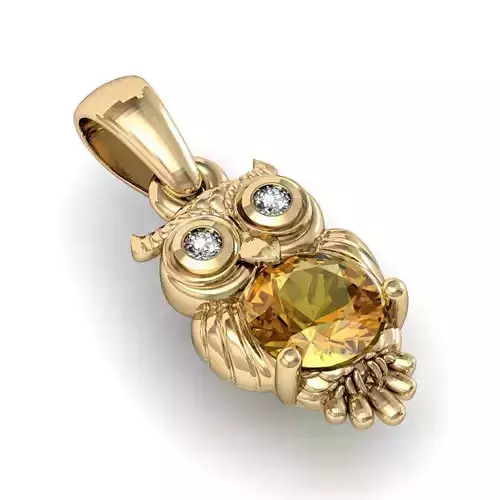 fashion pendant owl with gems 3D print model