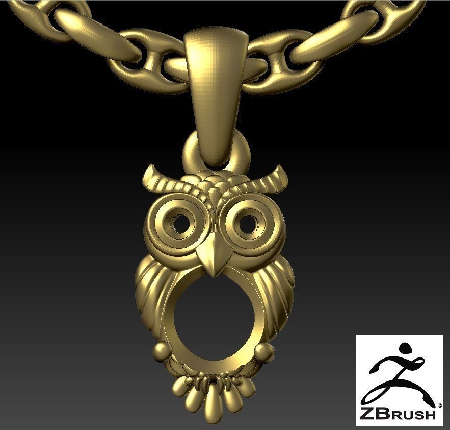 fashion pendant owl with gems 3D print model_1