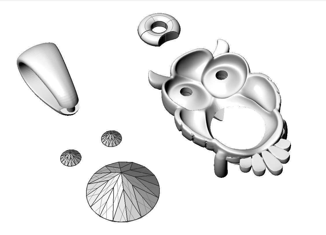 fashion pendant owl with gems 3D print model_7