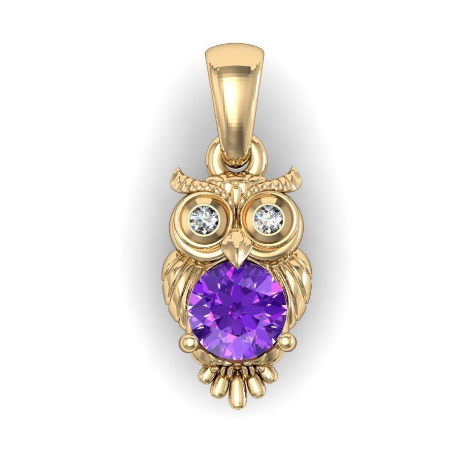 fashion pendant owl with gems 3D print model_4