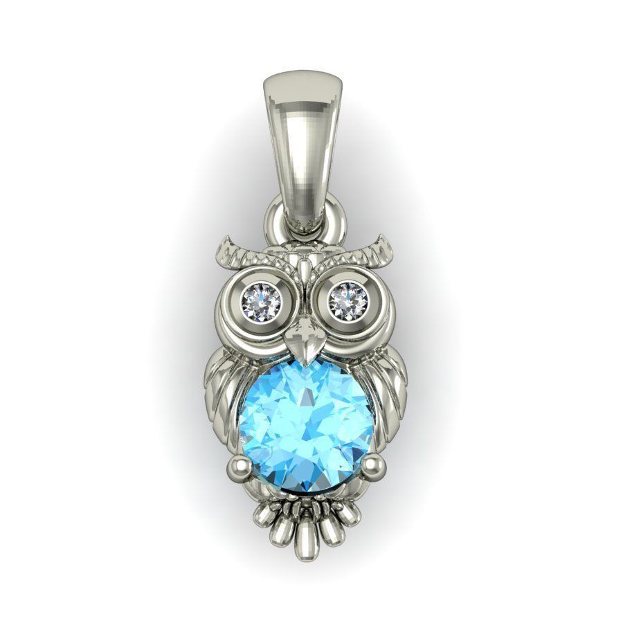 fashion pendant owl with gems 3D print model_2