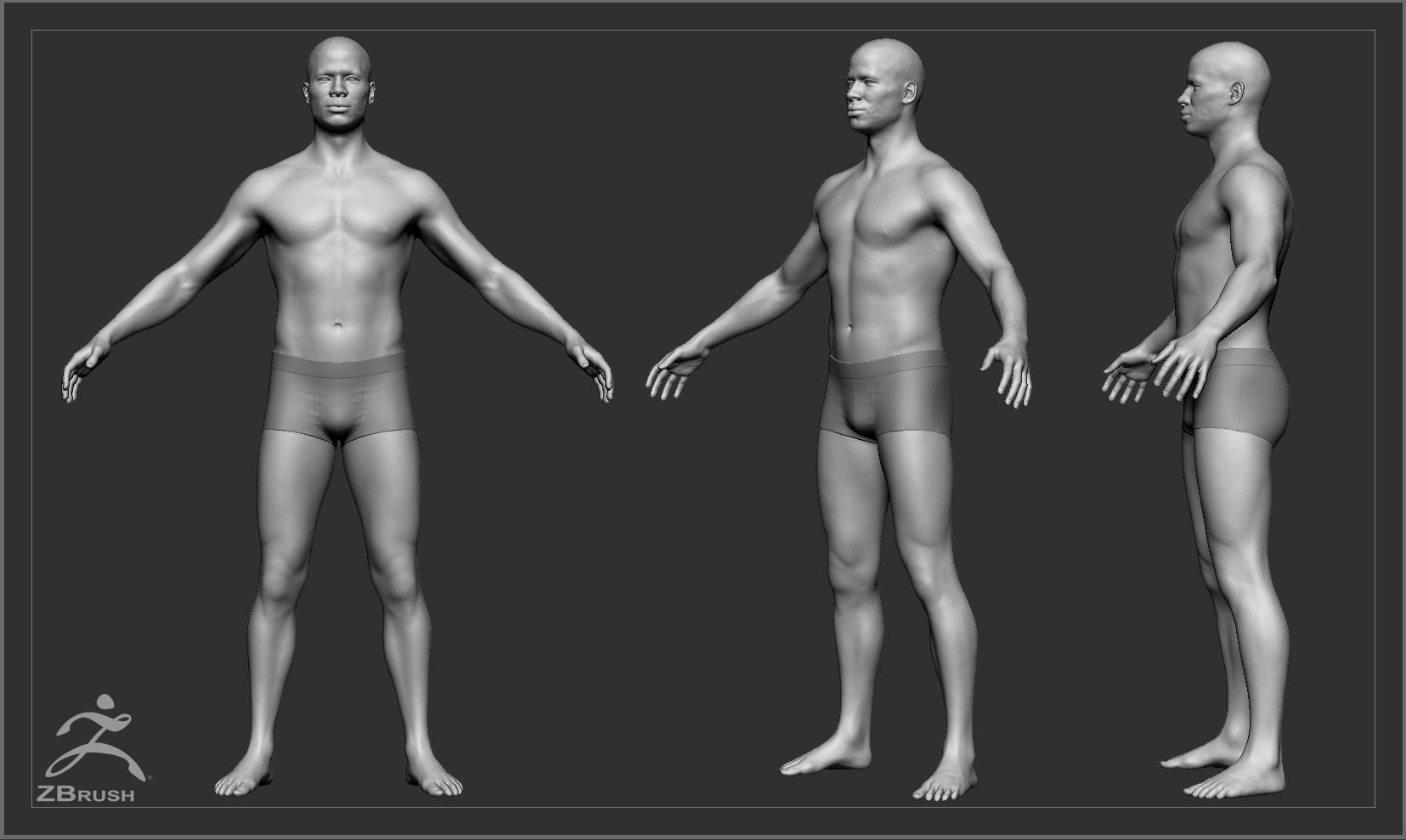 Average Black Male Body Basemesh 3D model_1
