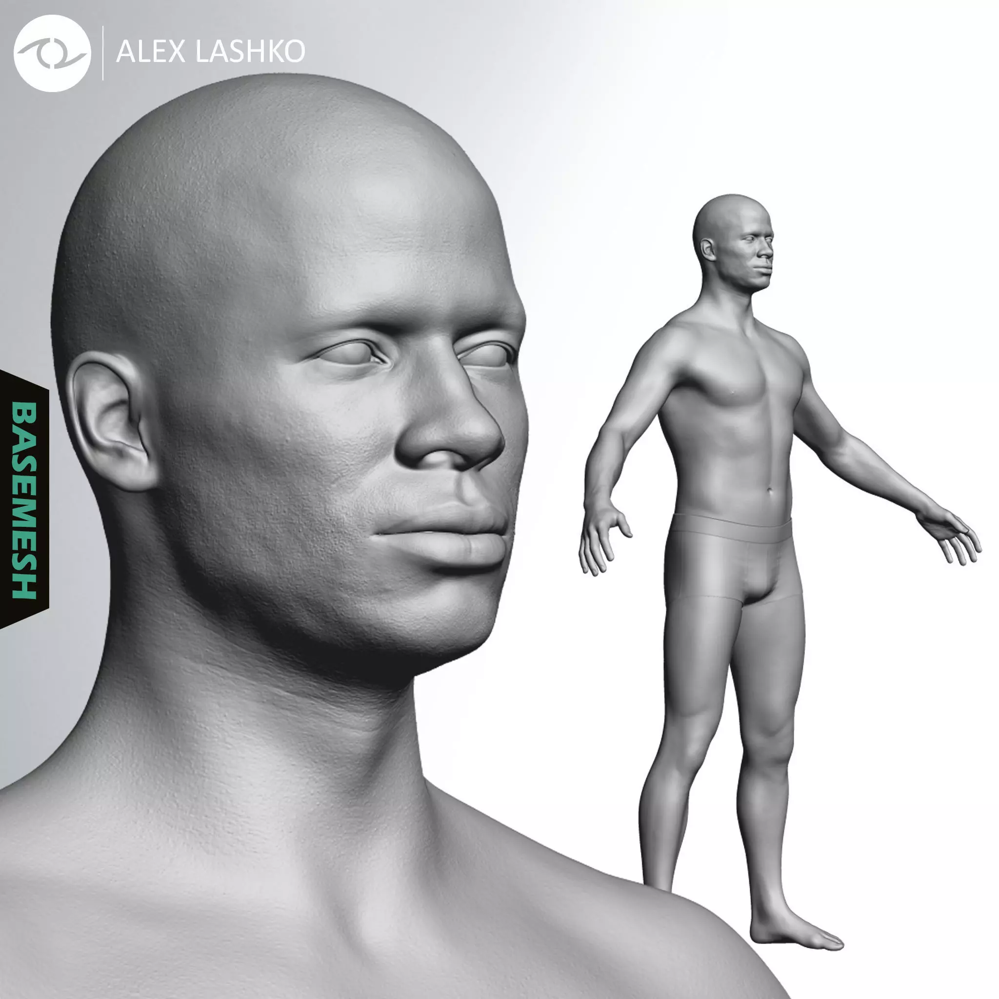 Average Black Male Body Basemesh 3D model_0