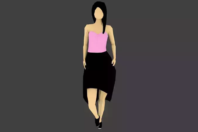 Girl With Black And Pink Dress Low-poly 3D model