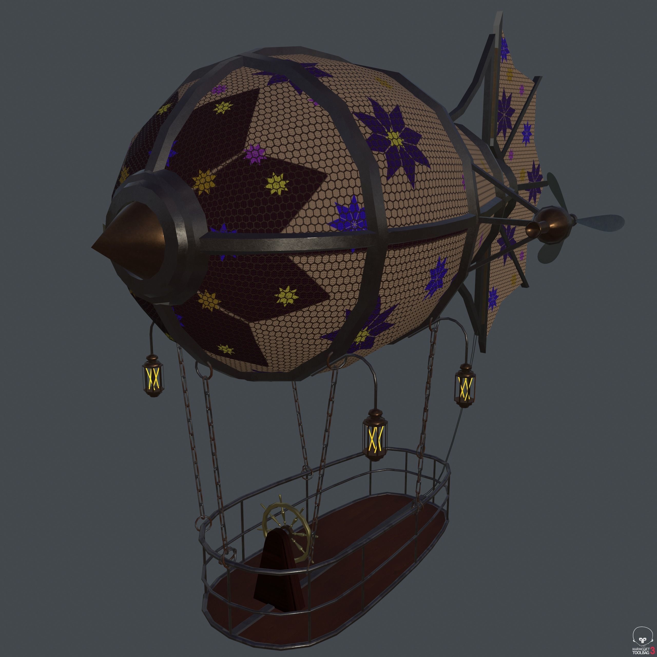 Fantasy zeppelin Low-poly 3D model_2