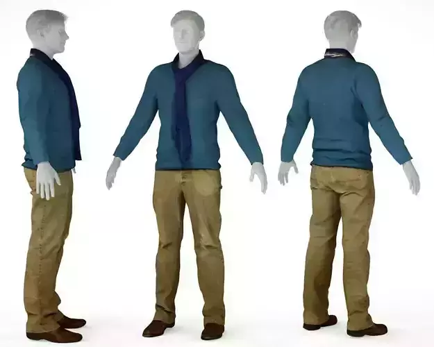 Male Casual Outfit 11 Pull Scarf Pants Shoes Low-poly 3D model