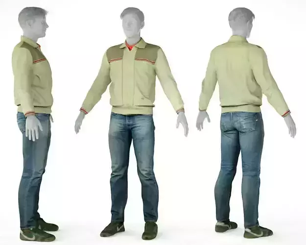 Male Casual Outfit 12 Pull Trousers Footwear Low-poly 3D model