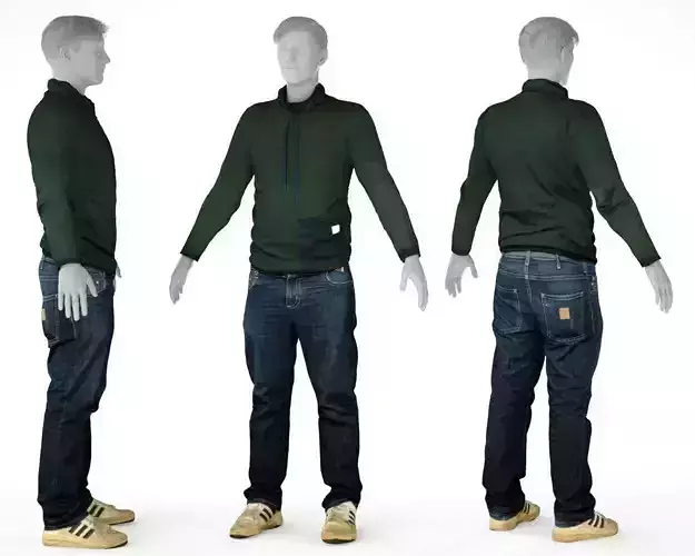 Male Casual Outfit 13 Pull Pants Shoes Low-poly 3D model