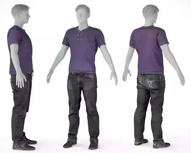 Male Casual Outfit 14 Tshirt Pants Shoes Low-poly 3D model
