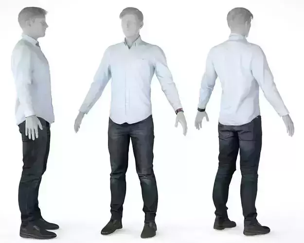 Male Casual Outfit 15 Shirt Pants Shoes Watch Low-poly 3D model