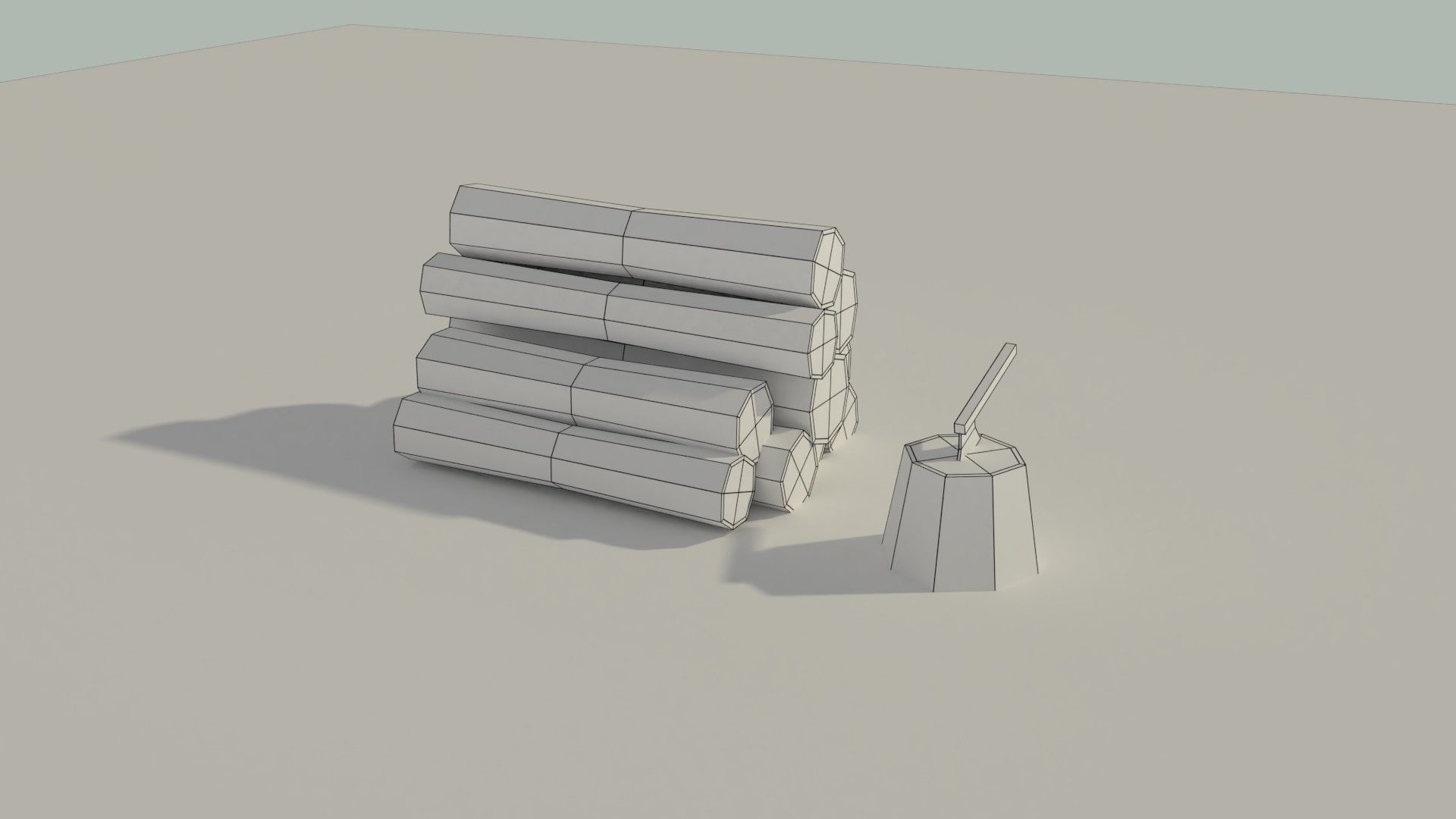 Low Poly Wooden Logs and Axe Low-poly 3D model_5