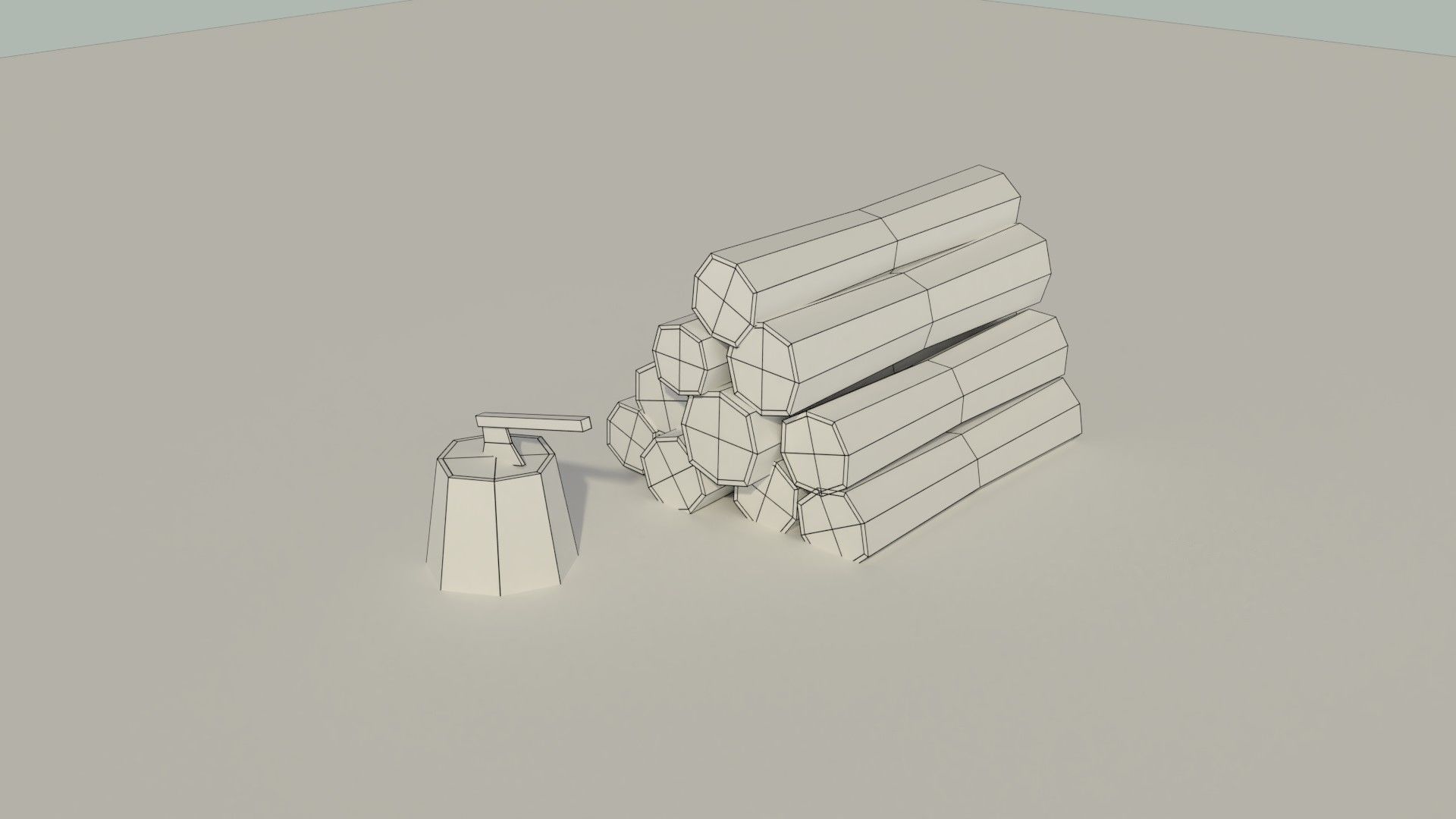 Low Poly Wooden Logs and Axe Low-poly 3D model_4