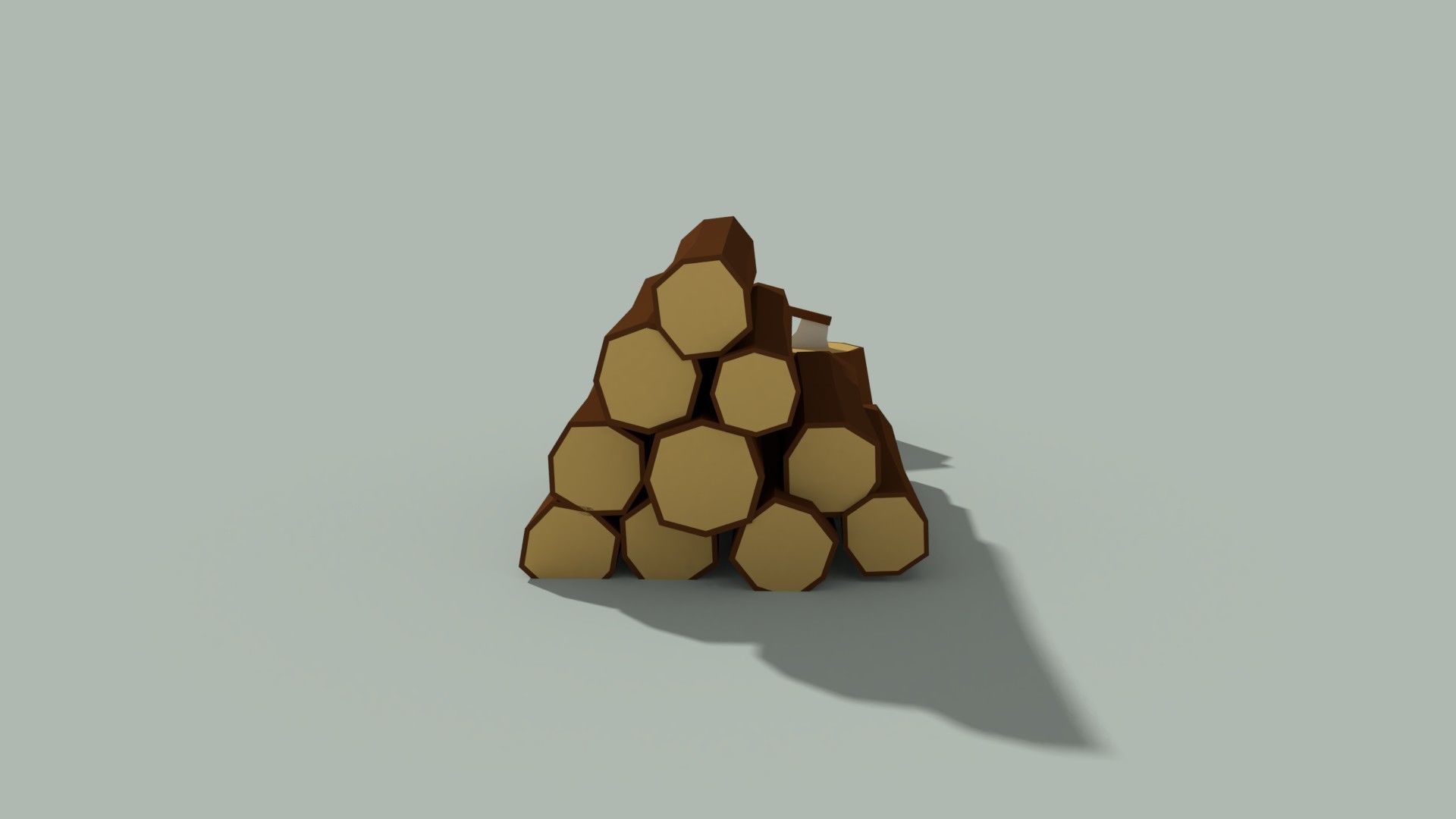 Low Poly Wooden Logs and Axe Low-poly 3D model_2