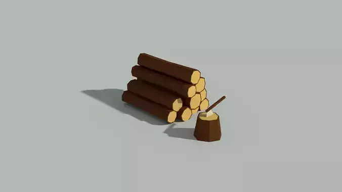 Low Poly Wooden Logs and Axe