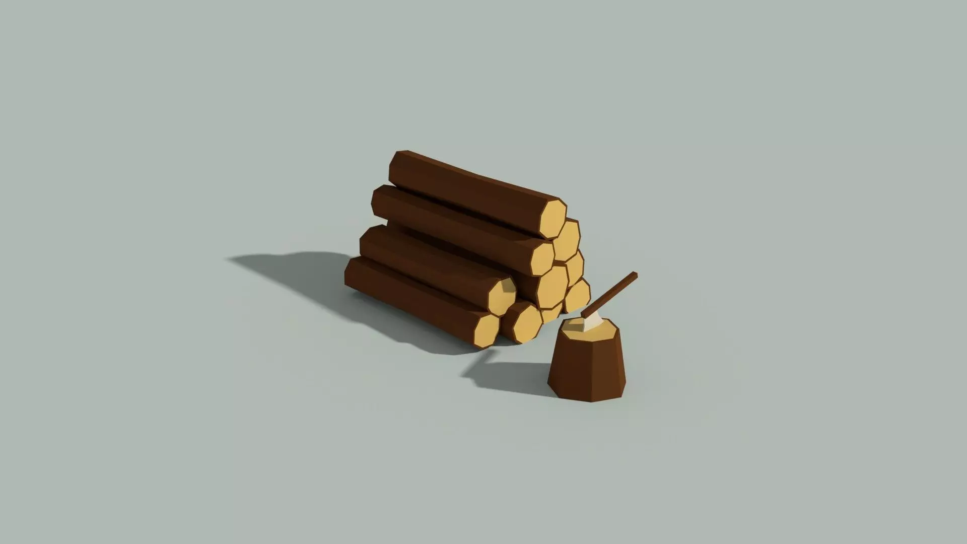 Low Poly Wooden Logs and Axe Low-poly 3D model_0