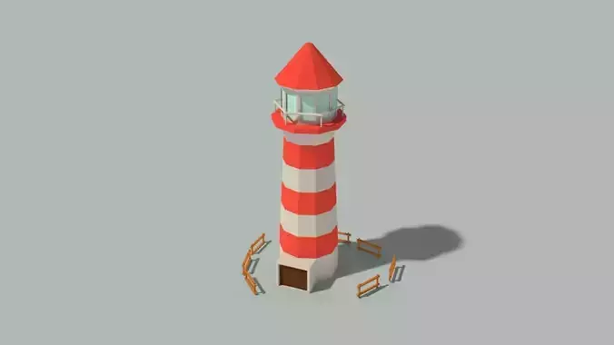 Low Poly Lighthouse and Wooden Fences