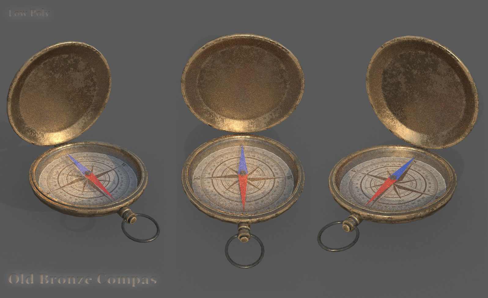 Compas Bronze and Silver metal Low-poly 3D model_2