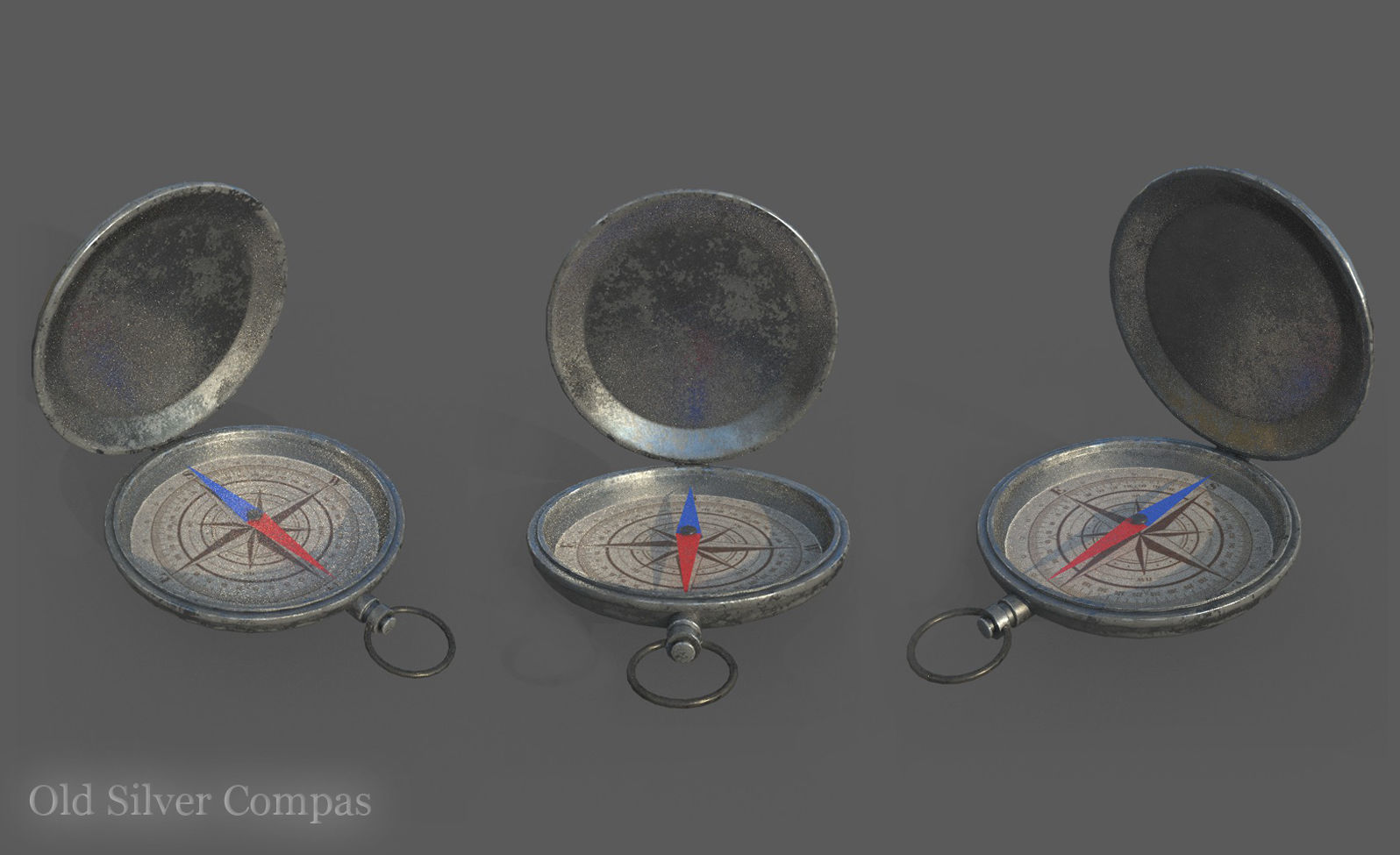 Compas Bronze and Silver metal Low-poly 3D model_1
