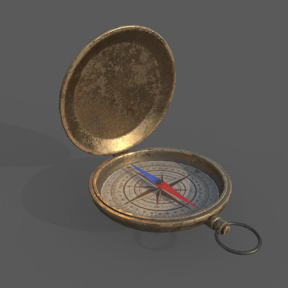 Compas Bronze and Silver metal Low-poly 3D model_4