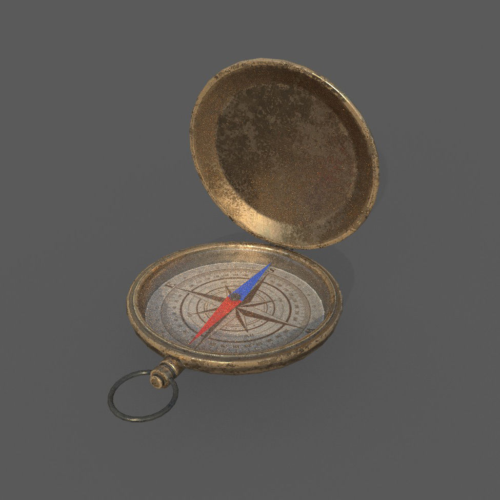 Compas Bronze and Silver metal Low-poly 3D model_12