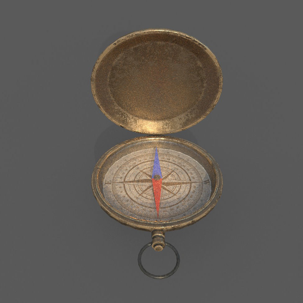 Compas Bronze and Silver metal Low-poly 3D model_5